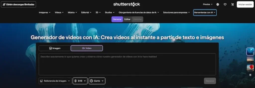 Sitio de web: shutterstock generador de videos con ai