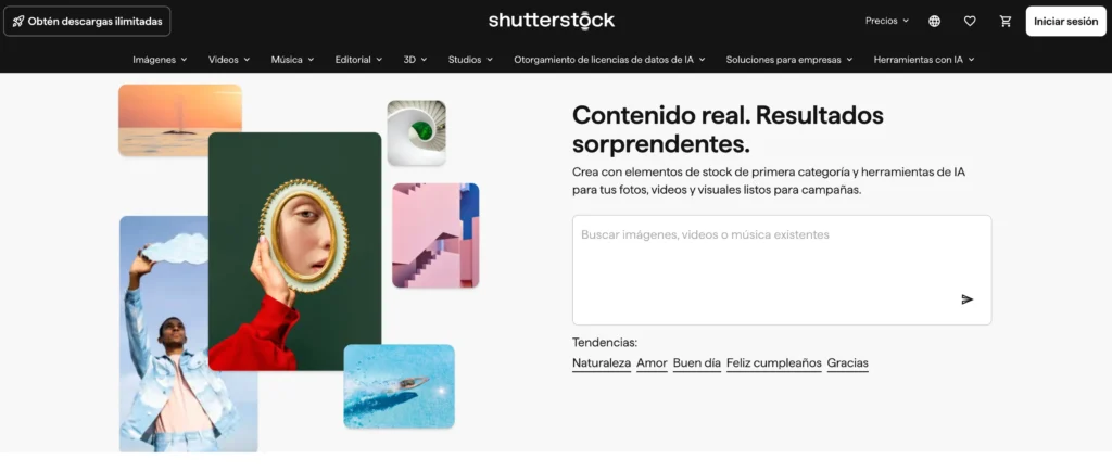 Pagina web principal de Shutterstock