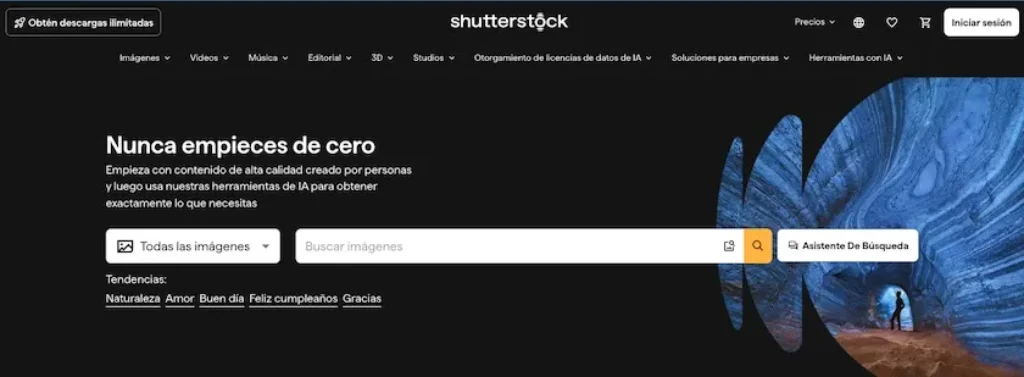 Página inicio de la web de Shutterstock